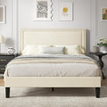 VECELO Full Size Platform Bed Frame with Height Adjustable Upholstered Headboard, Modern Mattress Foundation,Strong Wood Slat Support, No Box Spring Needed, Easy Assembly,Beige