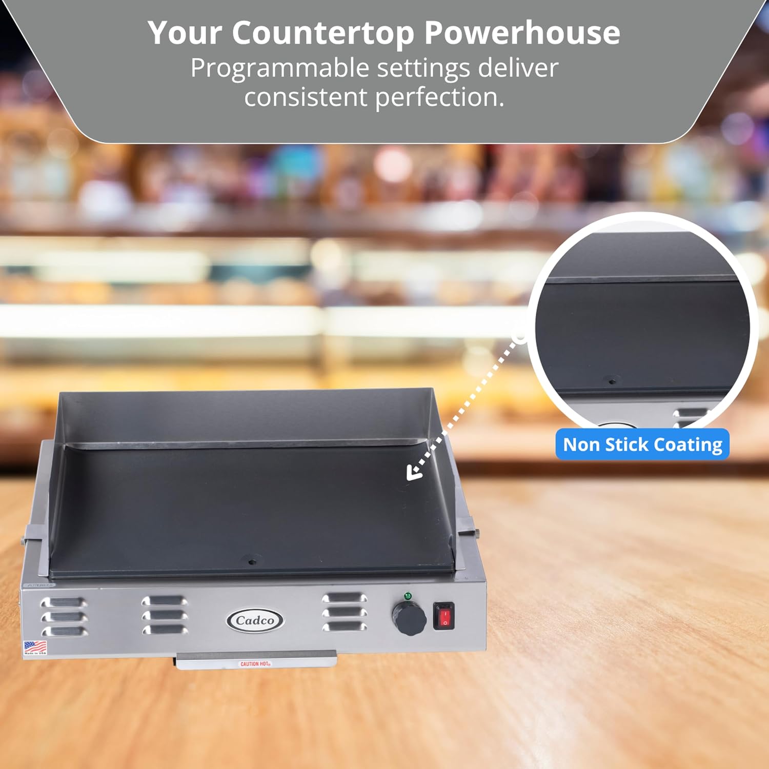 Cadco CG-10 Countertop Space Saver Griddle, Stainless Steel, 120v, 21' x 12' Cooking Area, For Commercial Use