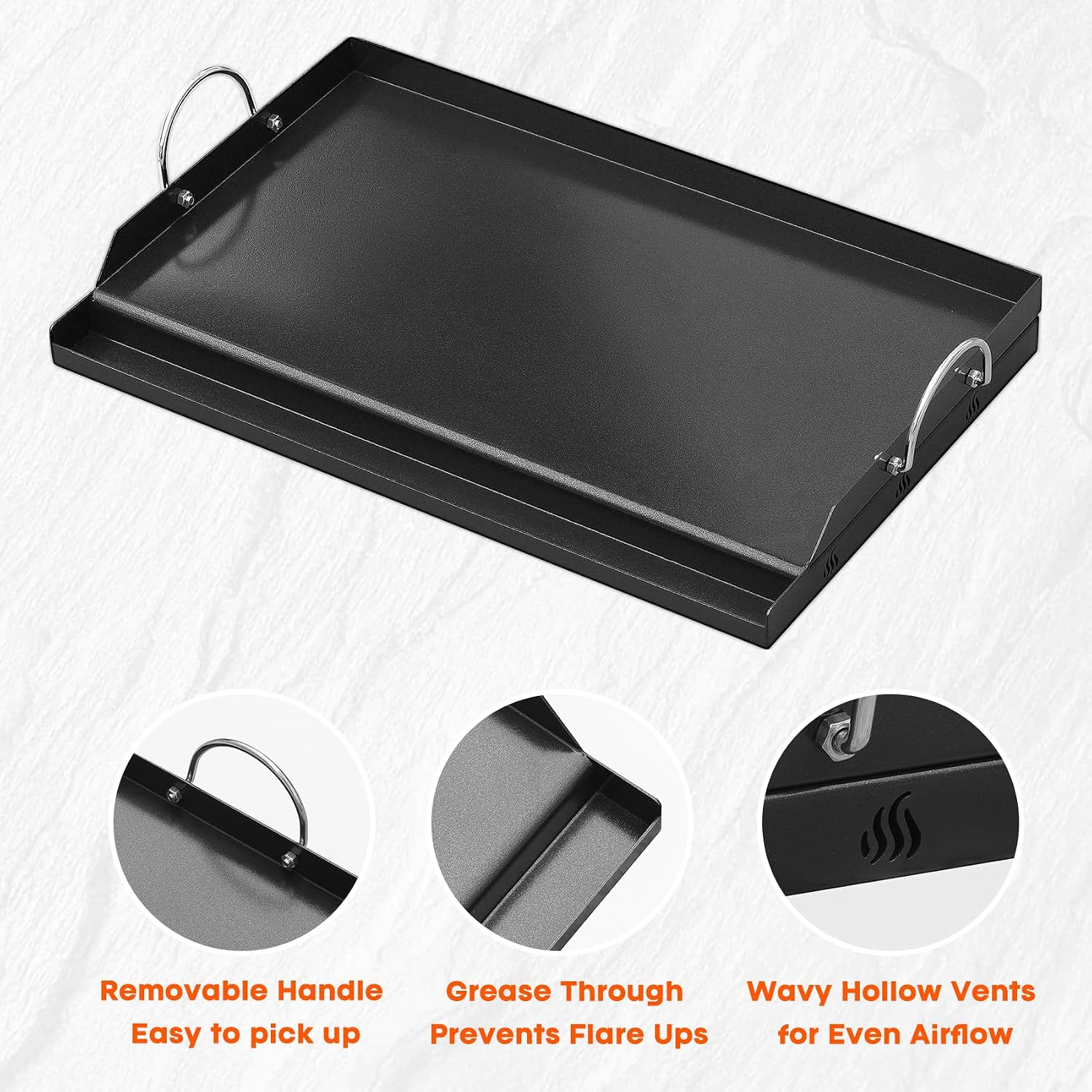 onlyfire Universal BBQ Griddle for Charcoal/Gas Grills, Ceramic Coated Non-Stick Flat Top Griddle with Handles for Outdoor Cooking, 25' x 16'