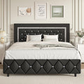 BarnFurin Queen Bed Frame with Headboard, Faux Leather Upholstered Bed with Button Tufted Headboard, Modern Platform Bed Frame with Diamond Design, No Box Spring Required, Easy Assembly, Black