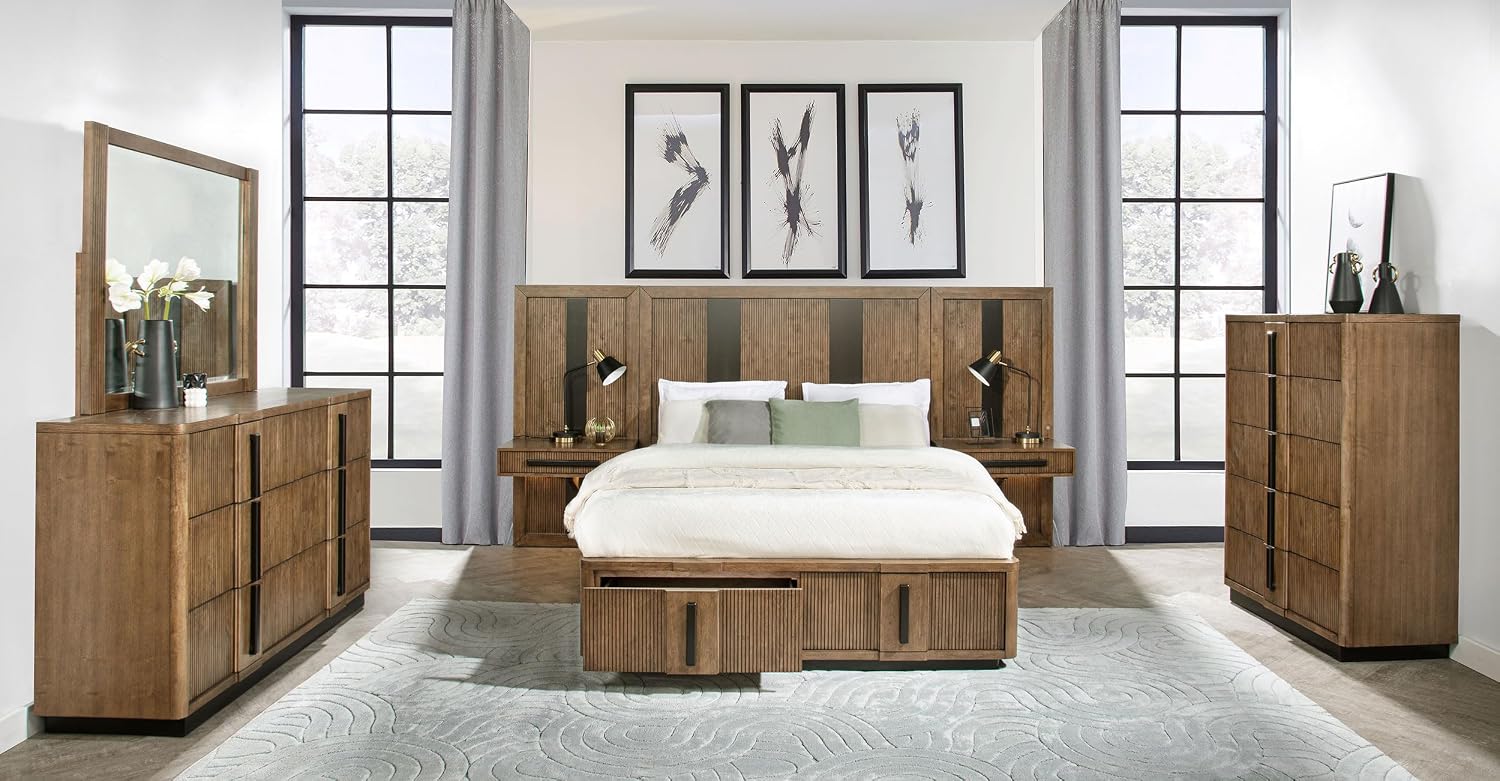 Coaster Home Furnishings Terrace Transitional 6-Piece Bedroom Set California King Size Wall Panel Storage Bed Frame 58-inch Headboard Ash Brown 224900KW-S6P