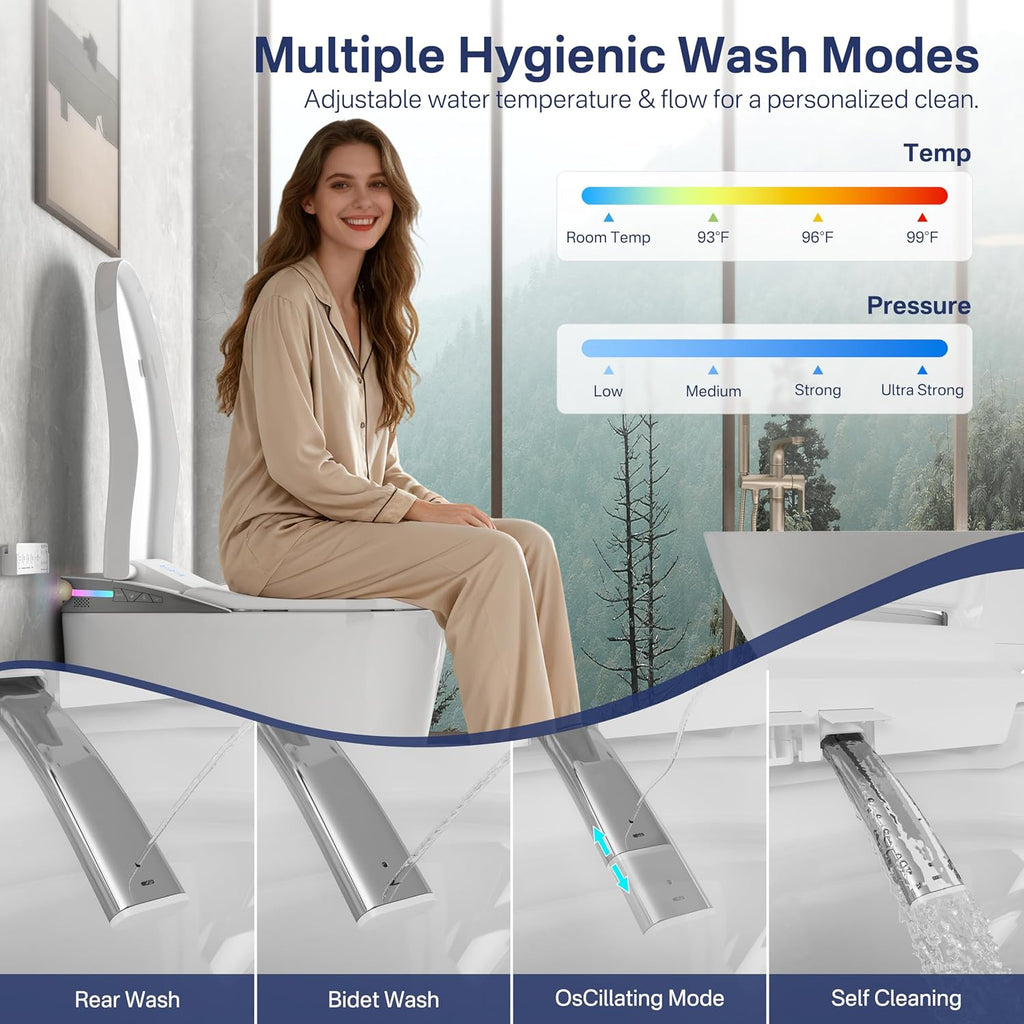 Eridanus One Piece Smart Toilet with Bidet Built in, Electric Bidets with Warm Water Sprayer and Air Dryer, Auto Flush & Lid, ADA Height Elongated Heated Seat, Foot Sensor, Modern Tankless Toilets