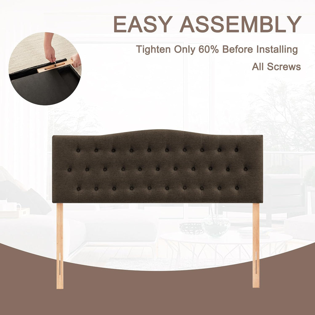 Huatean Home Tufted Upholstered Headboard King Size, Sturdy and Durable Solid Wood Bed headboard, Fabric Headboard Adjustable Height from 37' to 51', Modern Button Diamond Design Head Board, Chocolate