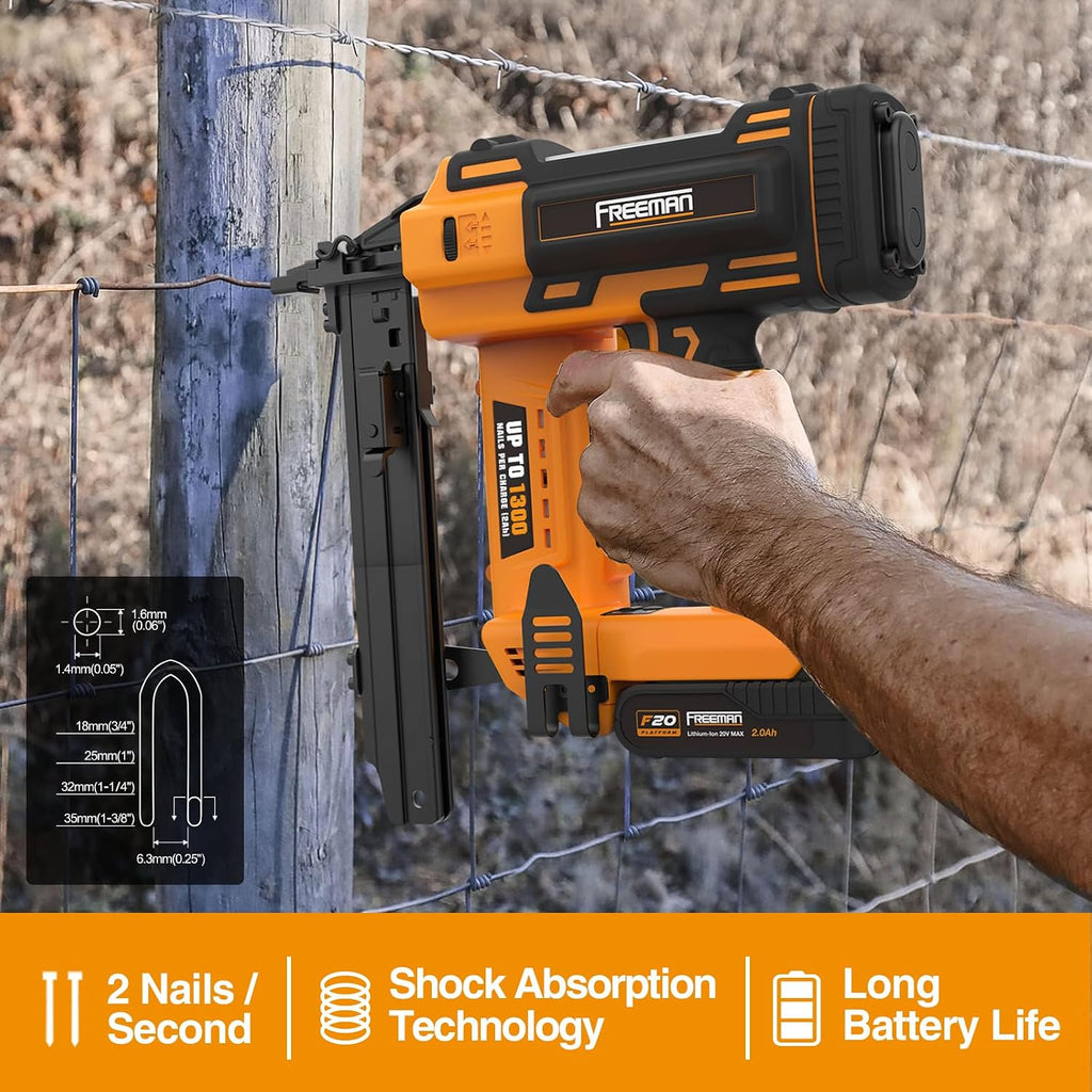 Freeman 20V Cordless Fencing Stapler Kit | 16-Gauge, 1' Staples | 1300 Shots Per Charge | Includes Battery, Fast Charger, Bag | PE20VFS16