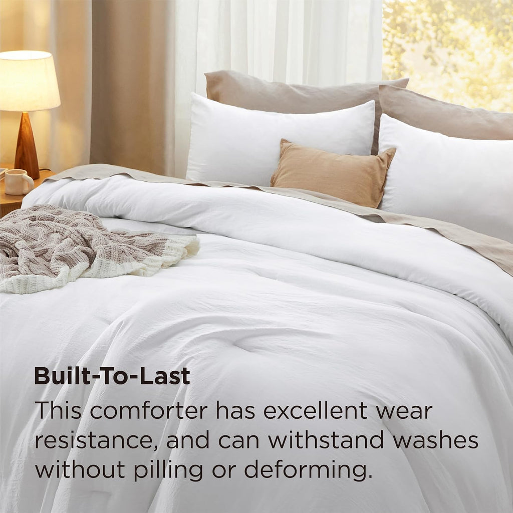 Bedsure Super King Plus Comforter Set, White Soft Prewashed Bedding for All Seasons, 3 Pieces GentleSoft™ Bed Set, 1 Lightweight Comforter (128'x120') and 2 Pillowcases (20'x36')