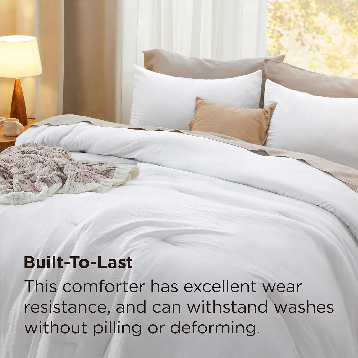 Bedsure Super King Plus Comforter Set, White Soft Prewashed Bedding for All Seasons, 3 Pieces GentleSoft™ Bed Set, 1 Lightweight Comforter (128'x120') and 2 Pillowcases (20'x36')
