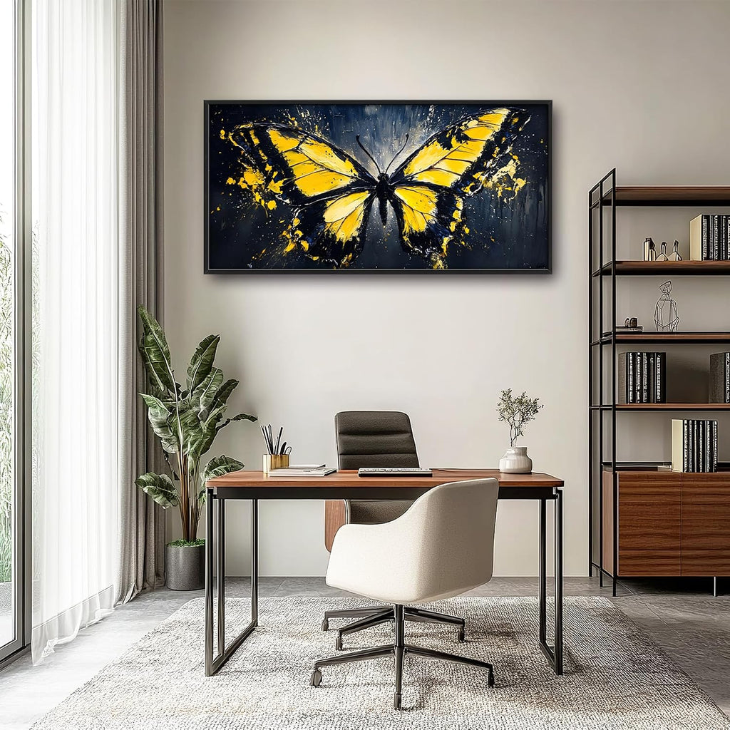 Butterfly Large Wall Art Framed Wall Decor for Living Room Black Butterfly Pictures Oversized Canvas Print Painting Modern Extra Large Framed Artwork for Bedroom Office Home Decor 60'x30'