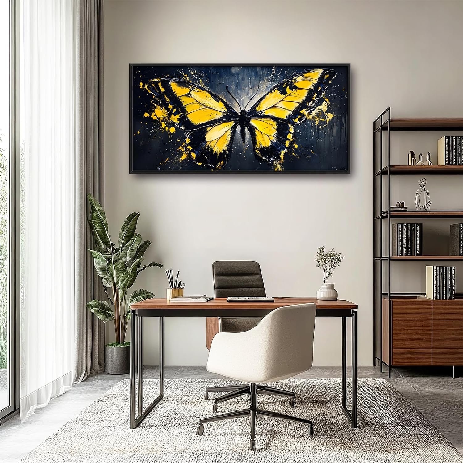 Butterfly Large Wall Art Framed Wall Decor for Living Room Black Butterfly Pictures Oversized Canvas Print Painting Modern Extra Large Framed Artwork for Bedroom Office Home Decor 60'x30'