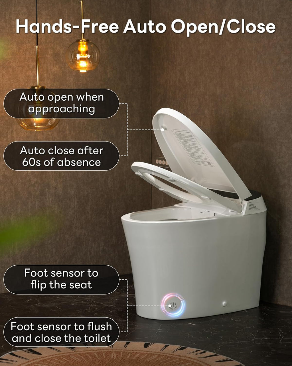 CANEST Smart Toilet with Bidet Built in, Auto Open Close Lid, ADA Height, Smart Temperature Control, Dual Flush with Tank, Heated Seat, Warm Dryer, Remote Control (TC-200GE NEW)
