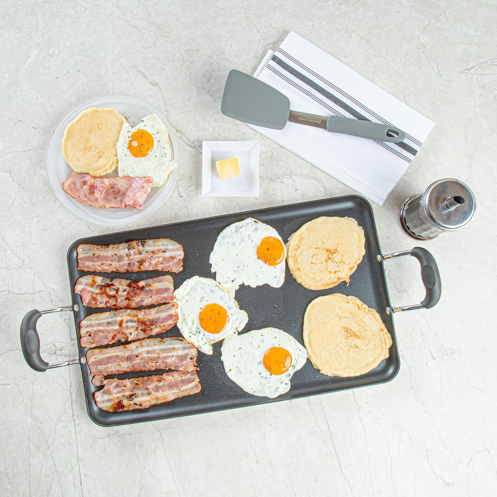 Restaurantware-Met Lux 19 x 11.7 Inch Double Burner Griddles, 10 No-Stick Flat Top Grills - Cool Touch Handles, Compatible With Gas And Electric, Aluminum Griddle Pans, Even-Heating, For Eggs