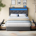 Rolanstar Twin Bed Frame with 4 Storage Drawers and Charging Station,Twin Bed with Led Lights, 2 USB & 1 Type C, Adjustable Headboard 38.9/40.8 Inches, No Box Spring Needed, Grey