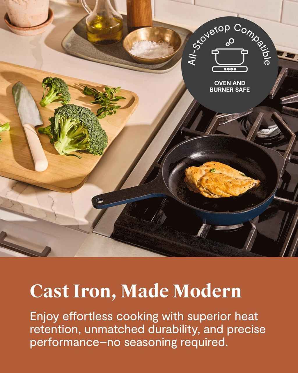 Caraway Cast Iron Skillet Set - 8' & 10.5' Enameled Cast Iron Pan With 3 Layer Enamel Coating - No Seasoning Required - Compatible With All Stovetops - Free From Forever Chemicals - Midnight Blue