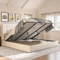 Jocisland King Size Lift Up Storage Bed Frame, Linen Upholstered Platform Bed with Vertical Channel Tufted Headboard and Wingback, Hydraulic System, No Box Spring Needed, Wood Slats Support, White