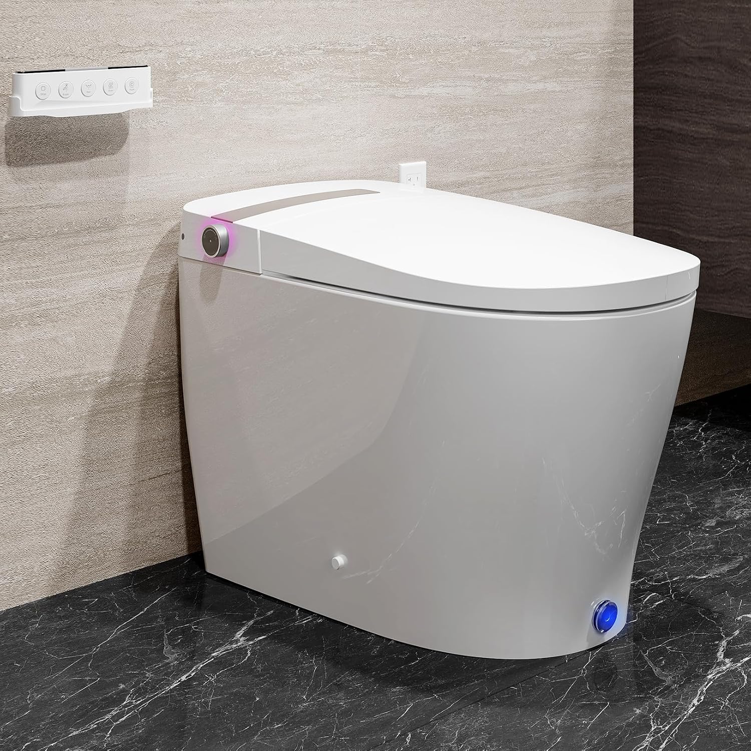 Smart Toilet with Bidet Built In, DA80U Smart Bidet Toilet with Tank Heated Seat, 1.06 GPF Power Flush Booster Pump, Auto Open/Close, Warm Water, Dryer, Night Light, Remote and Foot Kick Operation