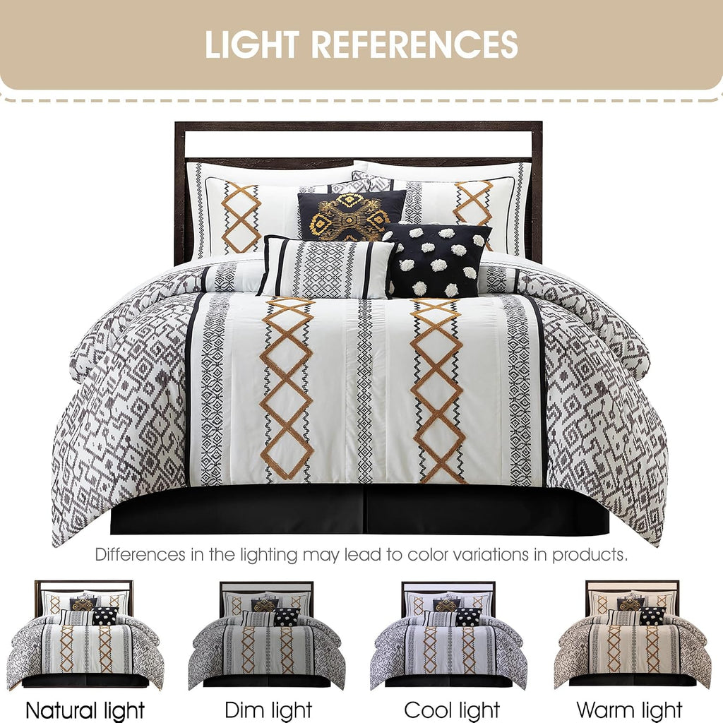 Stratford Park Black Gold Comforter Set King Size, 15 Piece Terry Embroidery All Season Room-in-A-Bag, Matching Curtains, Sheet Set, Pillows & Shams
