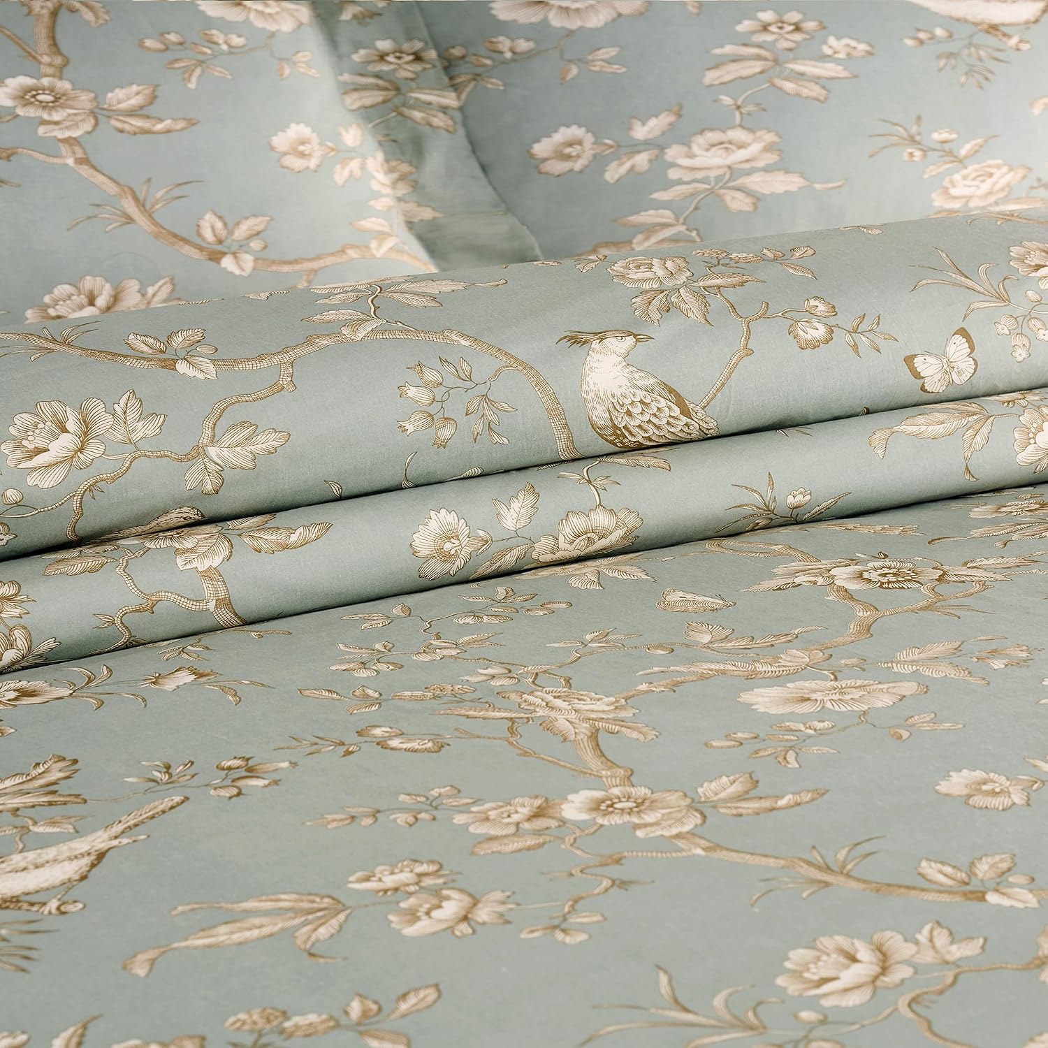 Levtex Home - Lyon Teal Comforter Set - Twin Comforter (68x88in) and 1 Standard Sham (20x26in) - Toile Bird Floral Design - Teal - Reversible - Cotton