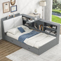 Harper & Bright Designs Wood Daybed Frame with Shelves & Drawers & Storage Upholstered Headboard,Twin Size Floor Corner Sofa Bed with Rotatable Storage Board for Bedroom Living Room,Space Saving,Gray