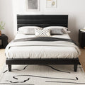 VINGLI Full Faux Leather Bed Frame, Upholstered Platform Bed with Adjustable Headboard, Wood Mattress Foundation with Heavy Duty Slats Support,Luxury Modern,No Box Spring Needed, Black