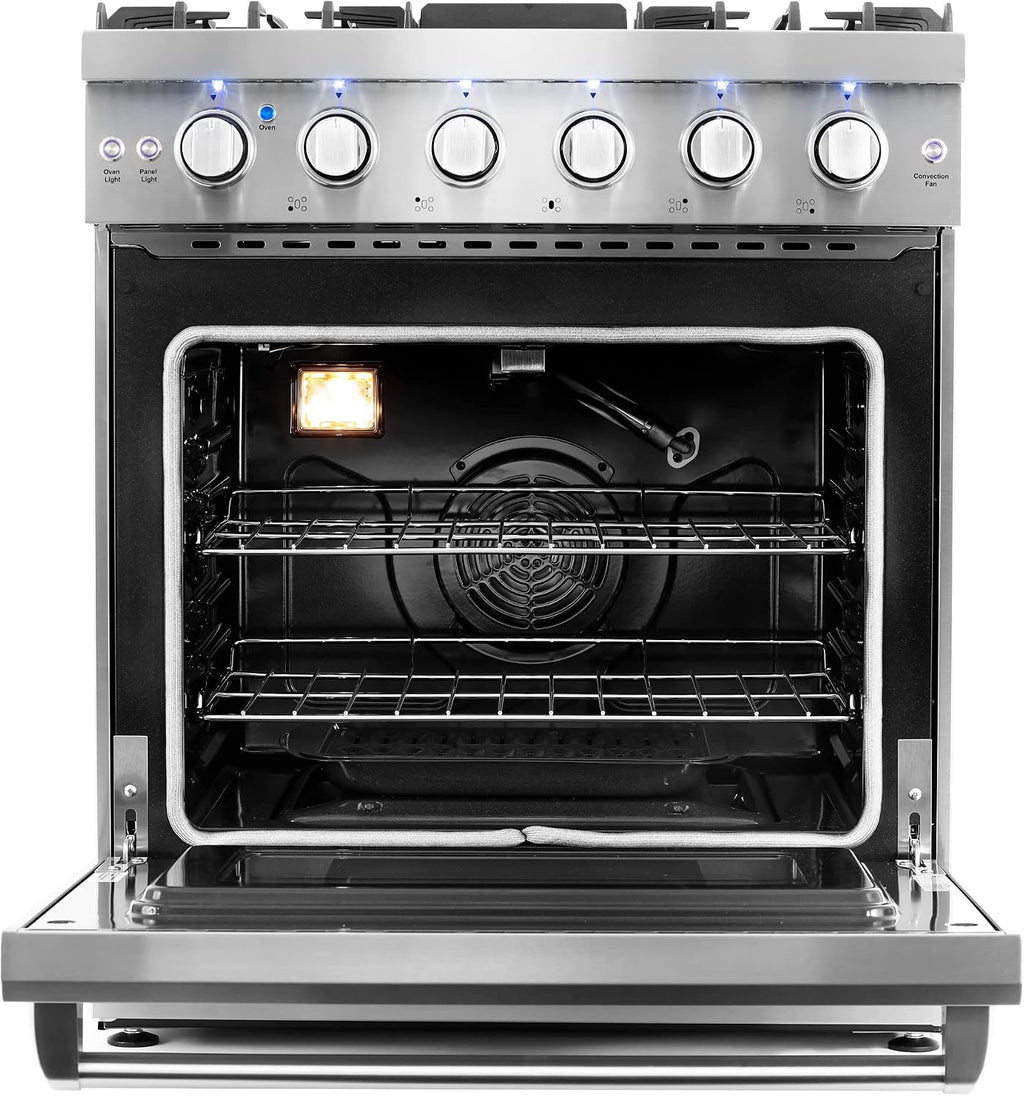 COSMO COS-EPGR304 30 in. Haven Collection 4.5 cu. ft. Gas Range with 5 Sealed Burners, Convection Oven, Knob LED Lights, Stainless Steel