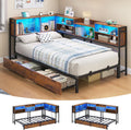 Hasuit Corner Bed Frame Twin with 2 Drawers and Storage Bookcase, Daybed with Charging Station and LED Lights, Metal Platform Bed with Bookshleves,Twin Size Bed Frame for Kids Teens Guests, Rustic