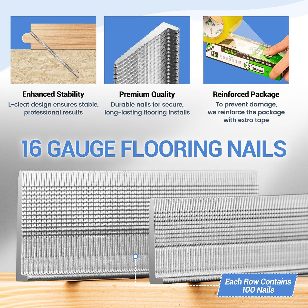 meite 16 Gauge Flooring Nails 2 Inch, 16GA L Cleat Nails Hardwood Flooring Nails for Flooring Nailer Gun (5 Boxes)