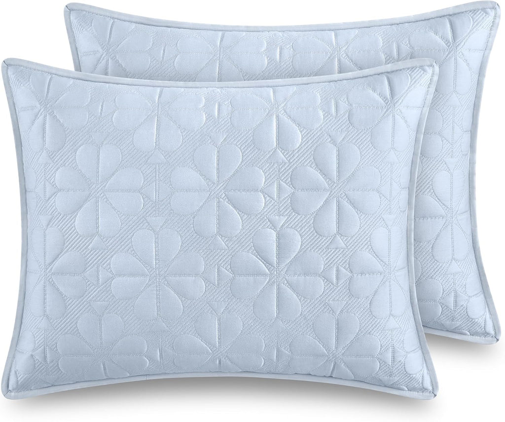 kate spade new york Spade Floral 2-Piece Twin Quilt Bedding Set, 100% Cotton Sateen Reversible Cover, All Season Warmth Bedding, Machine Washable, Halogen Blue