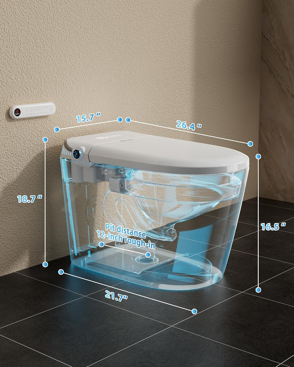 Sanyipace Smart Toilet with Built-In Tank, Heated Seat, Self-Cleaning Nozzle for Feminine Hygiene, ADA Comfort Height Elongated One Piece Toilet with Bidet, LED Fahrenheit Display, Soft Close Lid
