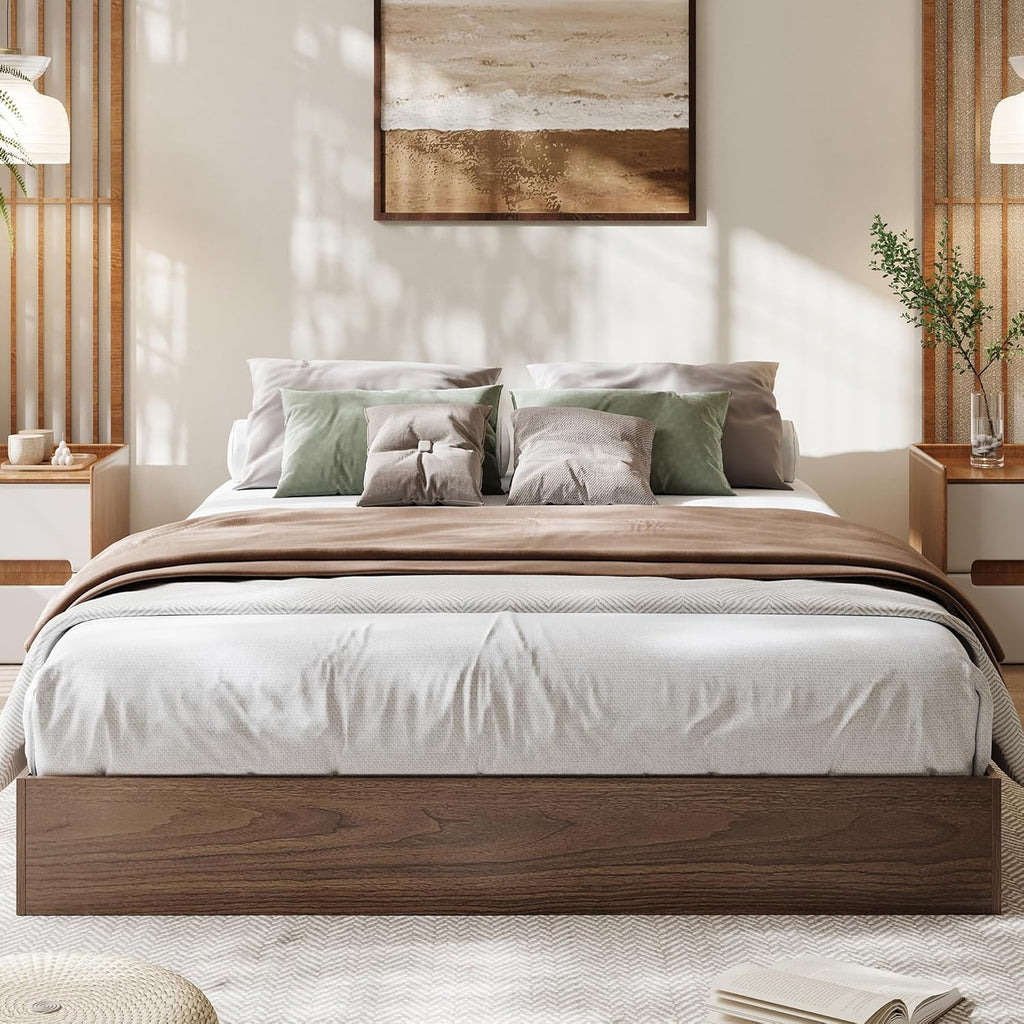 GarveeHome Full Size Wood Platform Bed Frame, Wooden Bed Frame Without Headboard, Wood Slat Support, No Box Spring Needed, Easy Assembly
