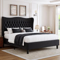 Upholstered Full Size Bed Frame with Tall Headboard, Velvet Wingback Platform Bed Frame with Deep Button Tufted, No Box Spring Needed, Noise Free, Black