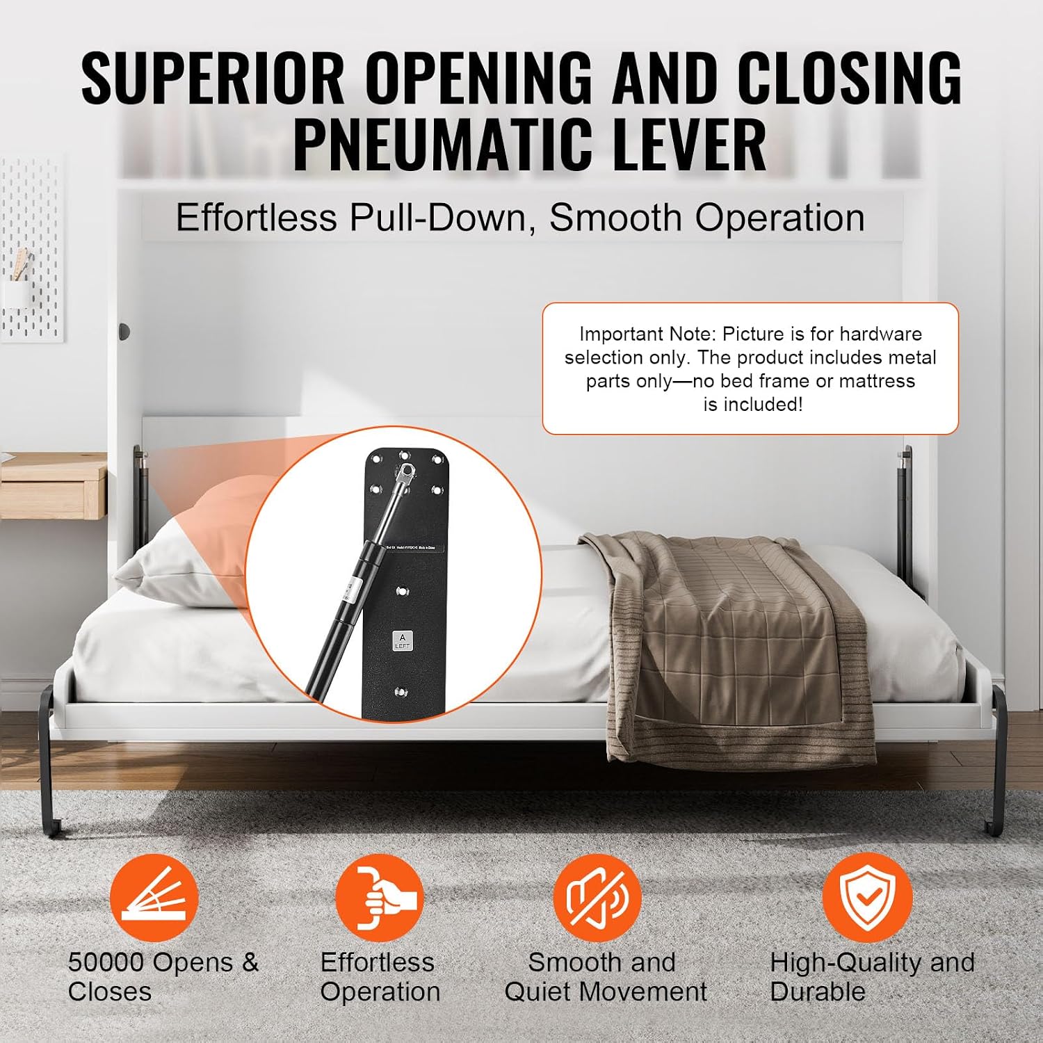 Happybuy Murphy Bed Kit, Queen Size, Deluxe DIY Wall Bed Mechanical Hardware Kit, Pneumatic Lever Heavy Duty Bed Frame Support, Folding Cabinet Wall Bed Space Saving Design for Guestroom