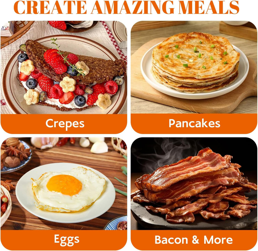 16-Inch Electric Crepe Maker 2200W Commercial Griddle Machine, Flat Plate Crepe Griddle Non-stick Cast Iron Suace with Adjustable Temp Desktop Circular Pancake Stove