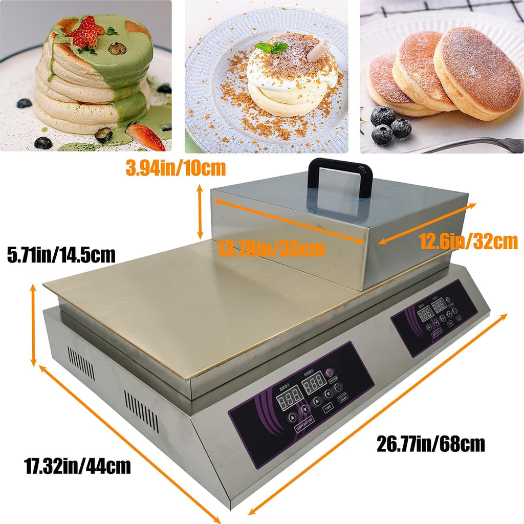 TECHTONGDA 110V Commercial Souffle Machine Souffle Pancake Maker Dorayaki Baker Double Plate Electric Griddle Digital Display Muffin Maker 26.3x13.8in Copper Heating Surface Fluffy Pancakes Machine