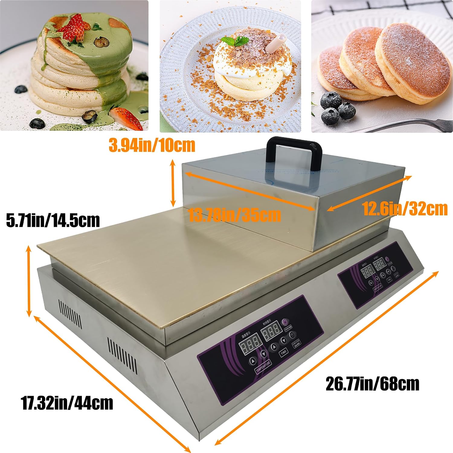 TECHTONGDA 110V Commercial Souffle Machine Souffle Pancake Maker Dorayaki Baker Double Plate Electric Griddle Digital Display Muffin Maker 26.3x13.8in Copper Heating Surface Fluffy Pancakes Machine