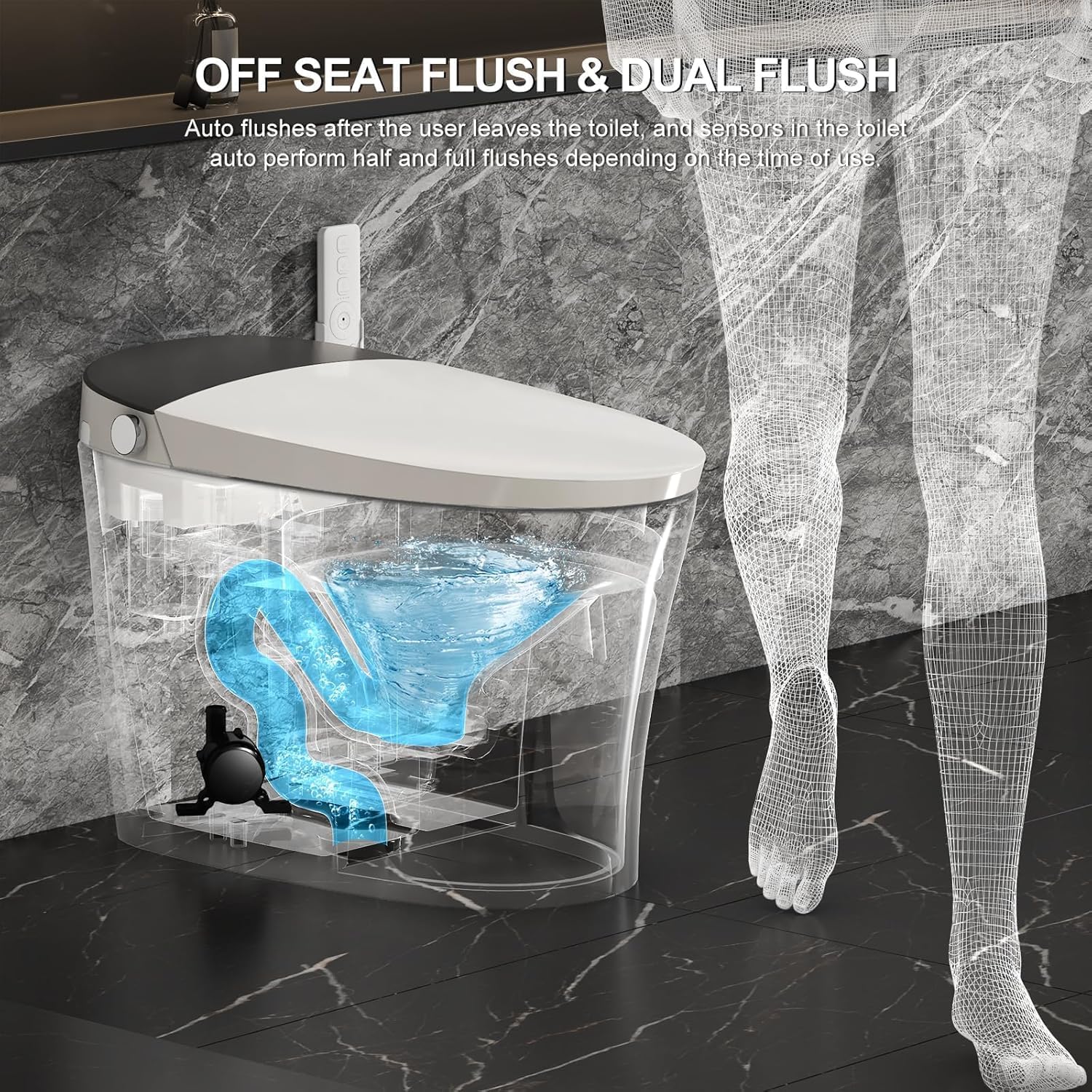 HAWKROWN Smart Toilet with Bidet Built in, Heated Bidet, Auto Open/Close Lid, Foot Sensor Operation, Instant Warm Water