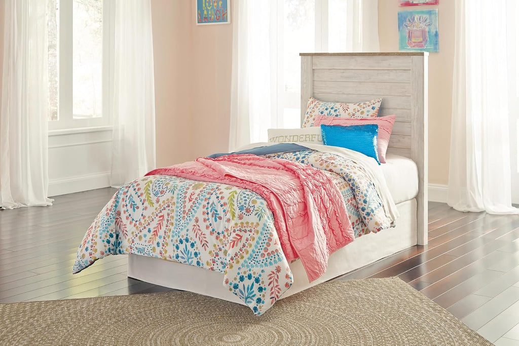 Signature Design by Ashley Willowton Cottage Farmhouse Panel Headboard ONLY, Twin, Whitewash
