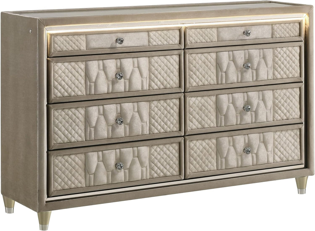 Coaster Home Furnishings-Lorient - Wood - 4-Piece Bedroom Set with LED Wingback Bed, USB Port, Traditional Style and Tufted Crown Details - Bedroom - California King Size - Ivory & Camel - 222661KW-S4