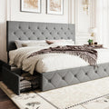 SHA CERLIN Upholstered King Size Platform Bed Frame with 4 Storage Drawers, Adjustable Headboard with Diamond Stitched Button Tufted Design, Wooden Slat Support, No Box Spring Needed, Light Grey