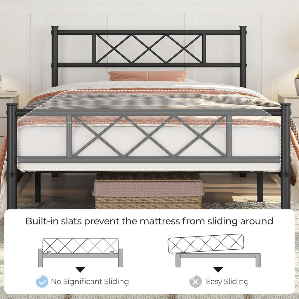 Yaheetech Black Twin Metal Platform Bed Frame Mattress Foundation with Headboard and Footboard Under Bed Storage Steel Slats No Box Spring Needed 2Pcs
