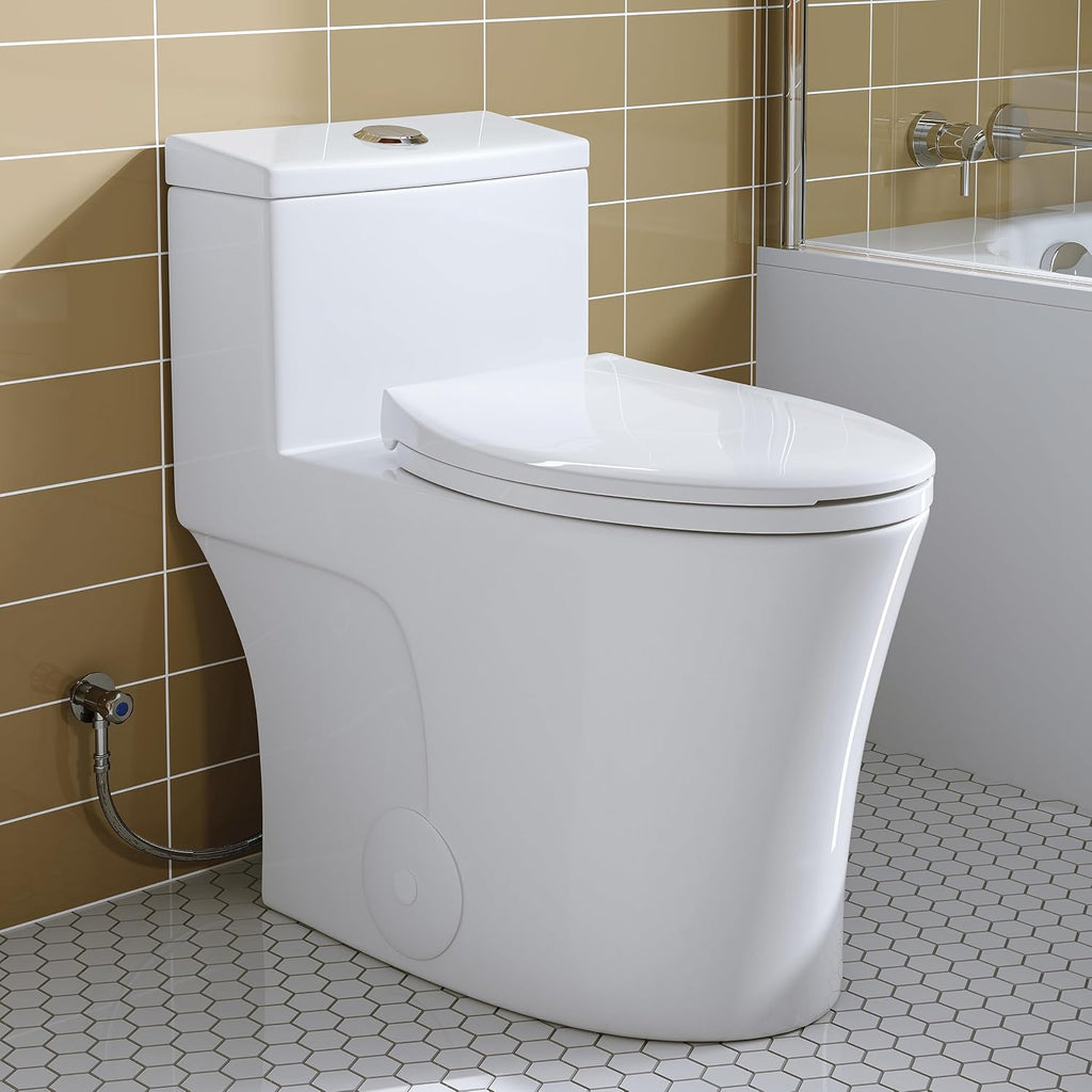 HOROW T0338W One Piece Toilet 10' Rough-in, Elongated Toilet with Comfortable Seat Height, ADA Chair Height 17.3', Dual Flush 0.8/1.28 GPF, Standard White Toilet Bowl, Space Saver Design