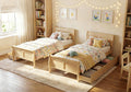 KOMFOTT 2 Twin Bed with 2 Drawers, Twin Storage Bed with Headboard for Bedroom, Sleigh Wood Bed Frame with Wooden Slats Support for Kids, Teens, Adults, No Box Spring Needed (Natural)