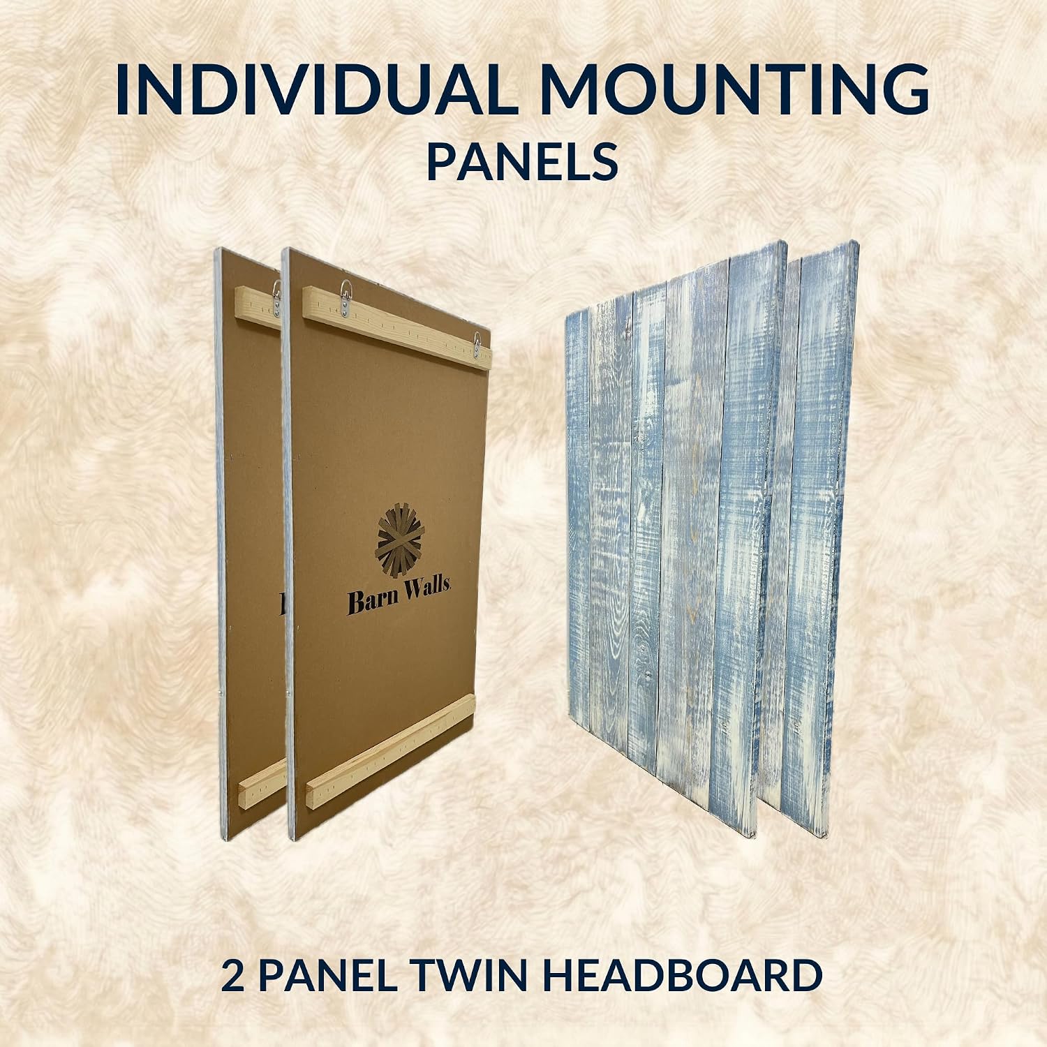 Barn Walls Twin Wood Headboard - Blue Powderwash Farmhouse Design - Wall Mounted Floating Headboard for Twin Bed - Handcrafted Solid Wood - Easy No-Drill Installation