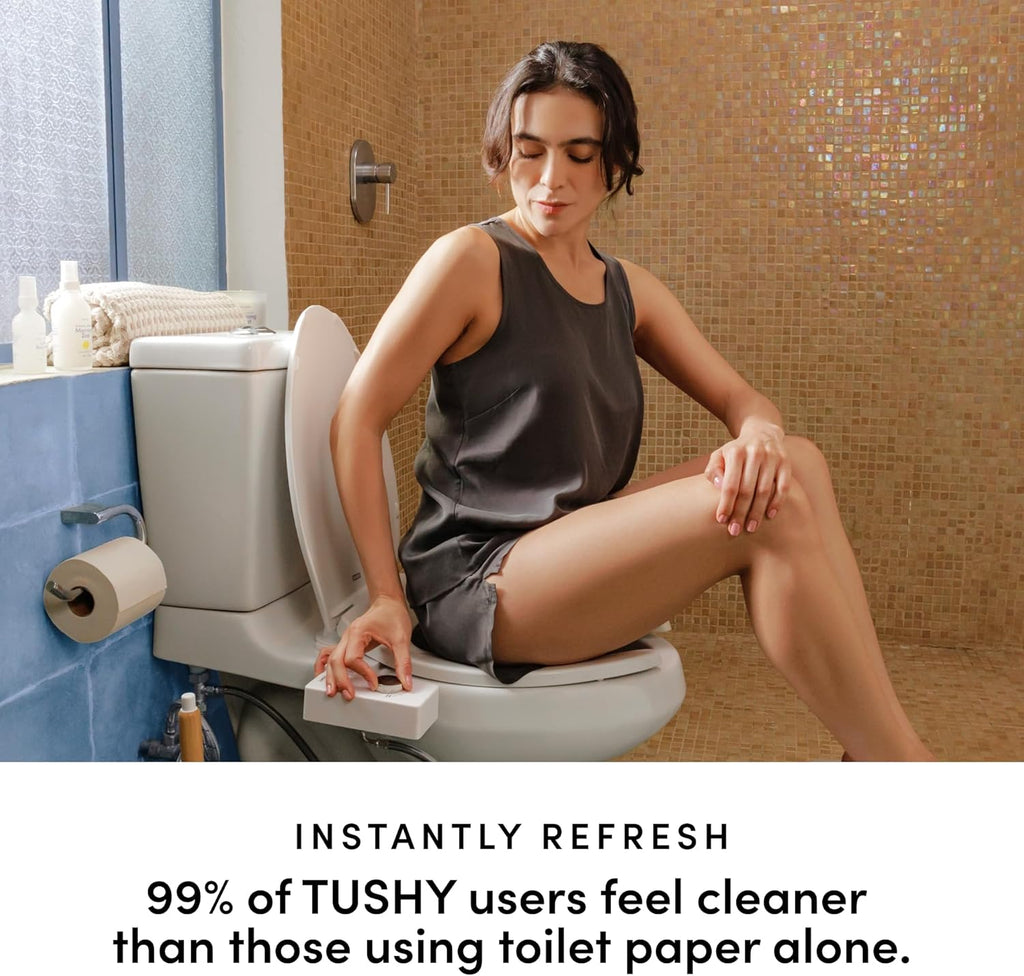 TUSHY Classic 3.0 Bidet Toilet Seat Attachment - a Non-Electric Self Cleaning Water Sprayer with Adjustable Water Pressure Nozzle, Angle Control & Easy Home Installation (Biscuit/Bamboo)