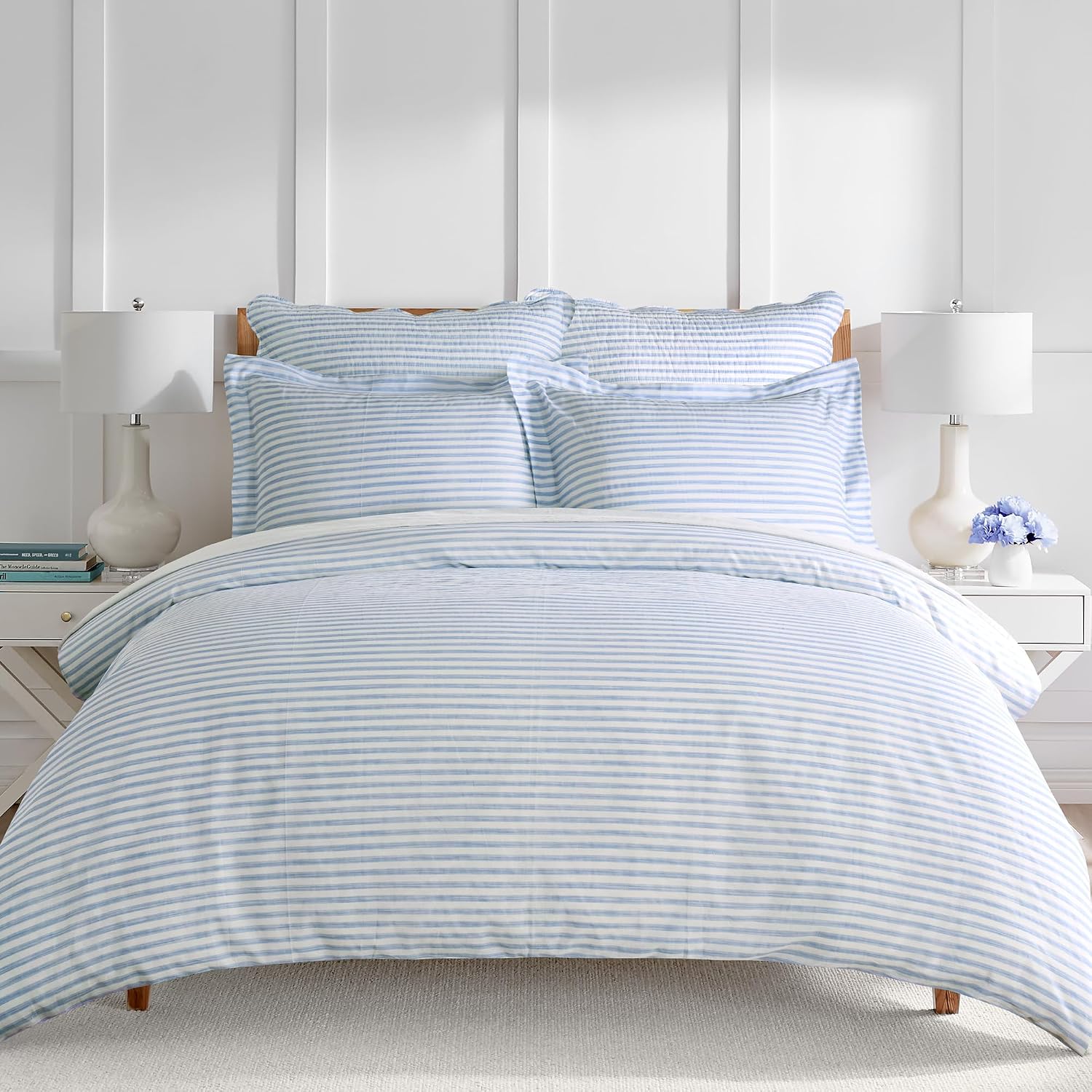Levtex Home Martha Stripe Blue Reversible King Duvet Cover Set (106x94in) with 2 Pillowcases (36x20in) - Stripe Bedding - Blue, White - 100% Cotton King Size Duvet Cover Bedding Set - Soft, Pre-Washed