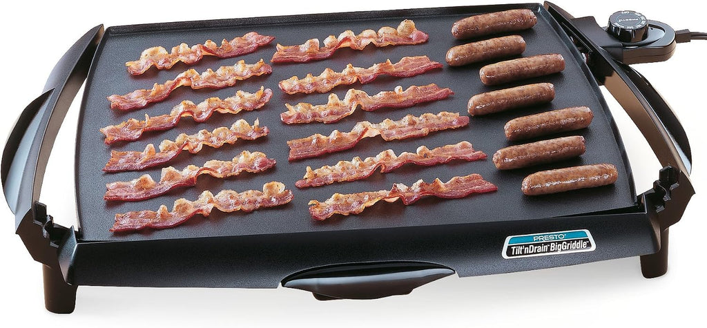 Presto XL 07073 Electric Tilt-N-fold Griddle, 19', Black & 07046 Tilt 'n Drain Big Griddle Cool-Touch Electric Griddle