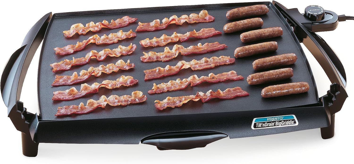 Presto XL 07073 Electric Tilt-N-fold Griddle, 19', Black & 07046 Tilt 'n Drain Big Griddle Cool-Touch Electric Griddle