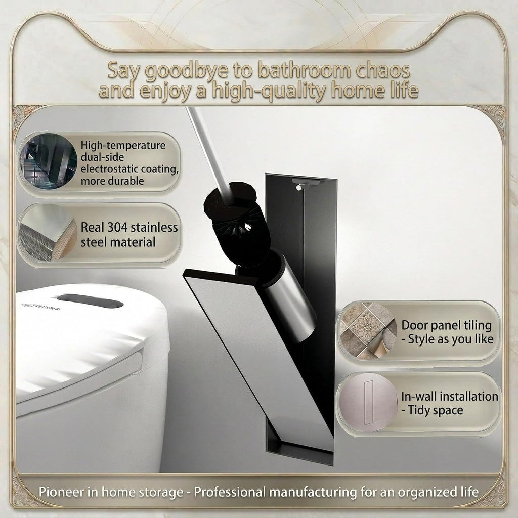 Stainless Steel Recessed Toilet Brush Holder - Invisible in-Wall Bathroom Niche Cabinet with Tileable Door, Enclosed Storage, Hygienic & Space-Saving (Matte Black ，45x12x12 cm)