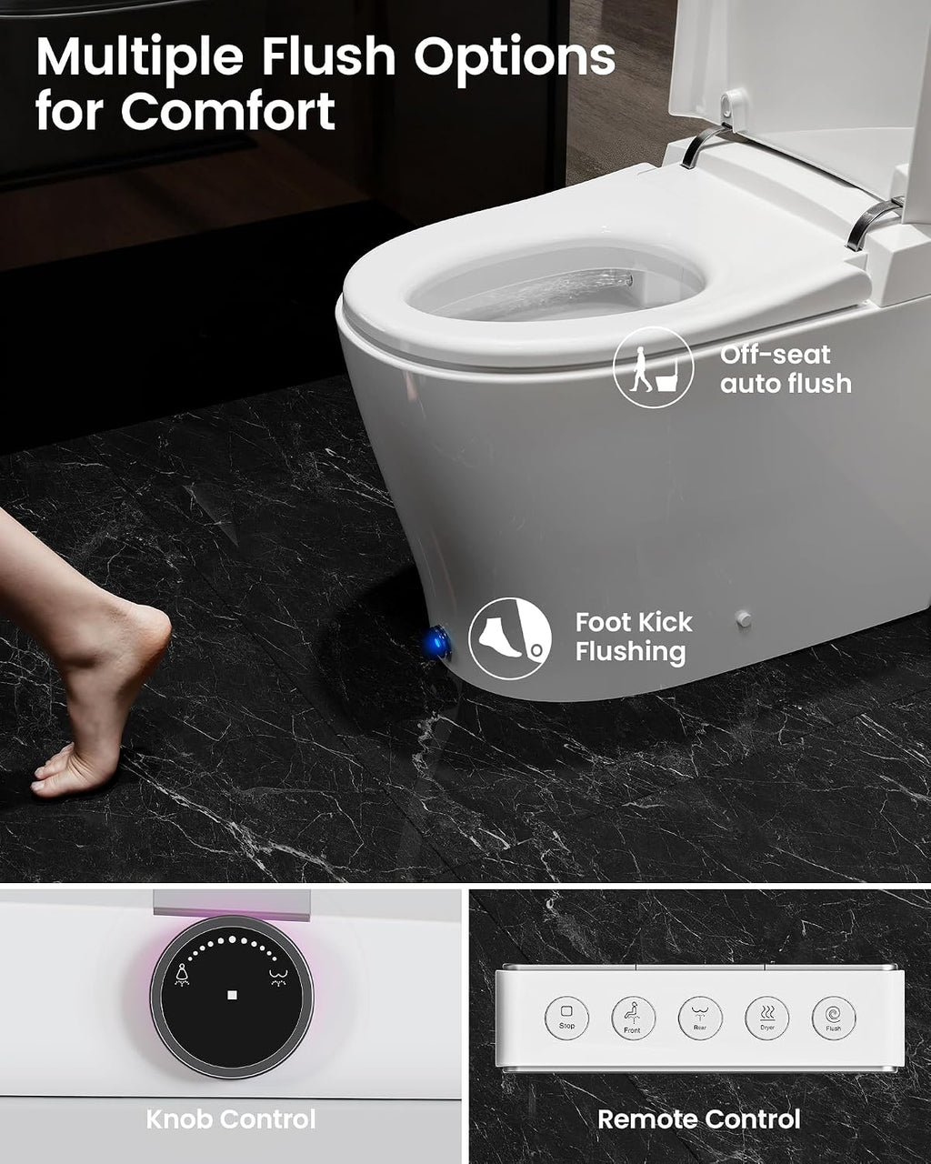 Smart Toilet with Bidet Built In, DA80U Smart Bidet Toilet with Tank Heated Seat, 1.06 GPF Power Flush Booster Pump, Auto Open/Close, Warm Water, Dryer, Night Light, Remote and Foot Kick Operation