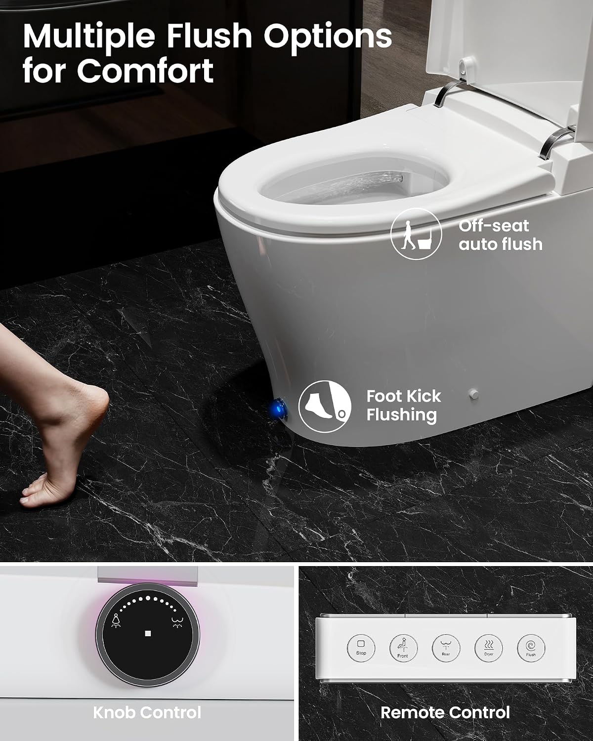 Smart Toilet with Bidet Built In, DA80U Smart Bidet Toilet with Tank Heated Seat, 1.06 GPF Power Flush Booster Pump, Auto Open/Close, Warm Water, Dryer, Night Light, Remote and Foot Kick Operation