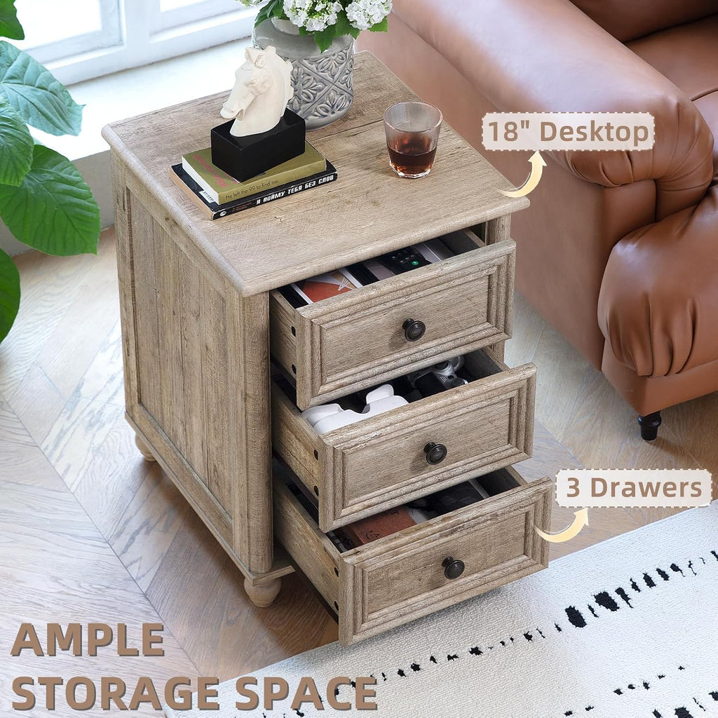 RWYHG Farmhouse Dresser and Nightstand Sets 4 Piece, Wooden 7 Drawers Dresser & 43.5' Tall Chest of Drawers, 18' Roman Column Nightstand Set of 2, Furniture Dressers for Bedroom, Living Room