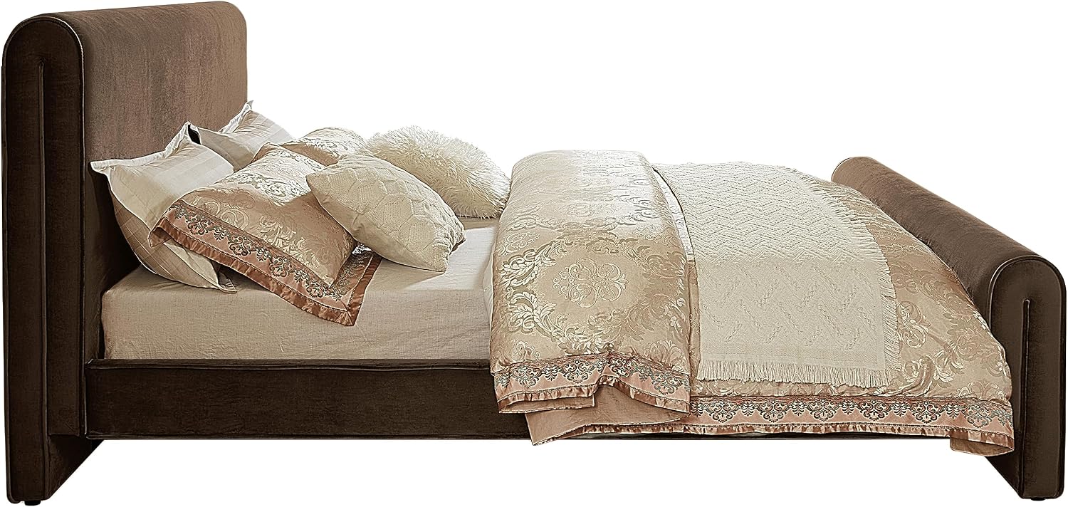 Meridian Furniture SloanBrown-K Sloan Collection Modern | Contemporary Velvet Upholstered King Bed with Rich Soft Brown Velvet, Curved Headboard and Footboard, 82' W x 96' D x 45' H, Brown, King